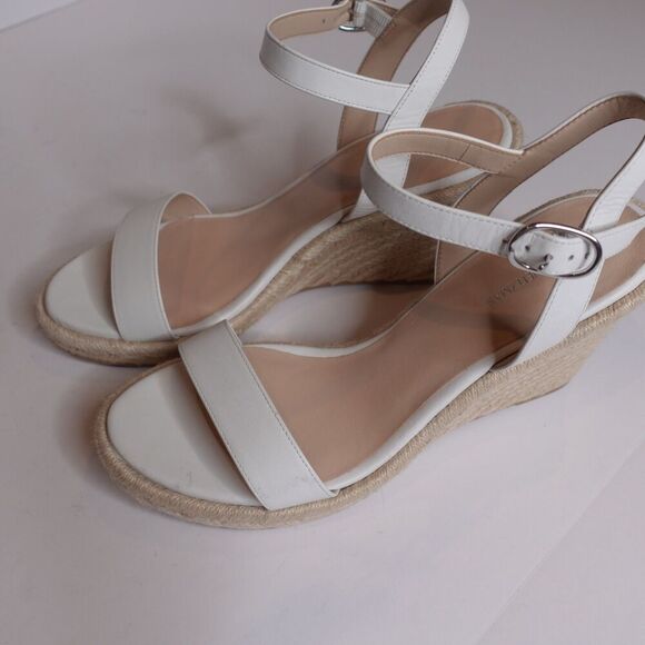 Stuart Weitzman Teddi Espadrille Leather Wedge Sandal White Women's Size 10 New - Picture 5 of 12